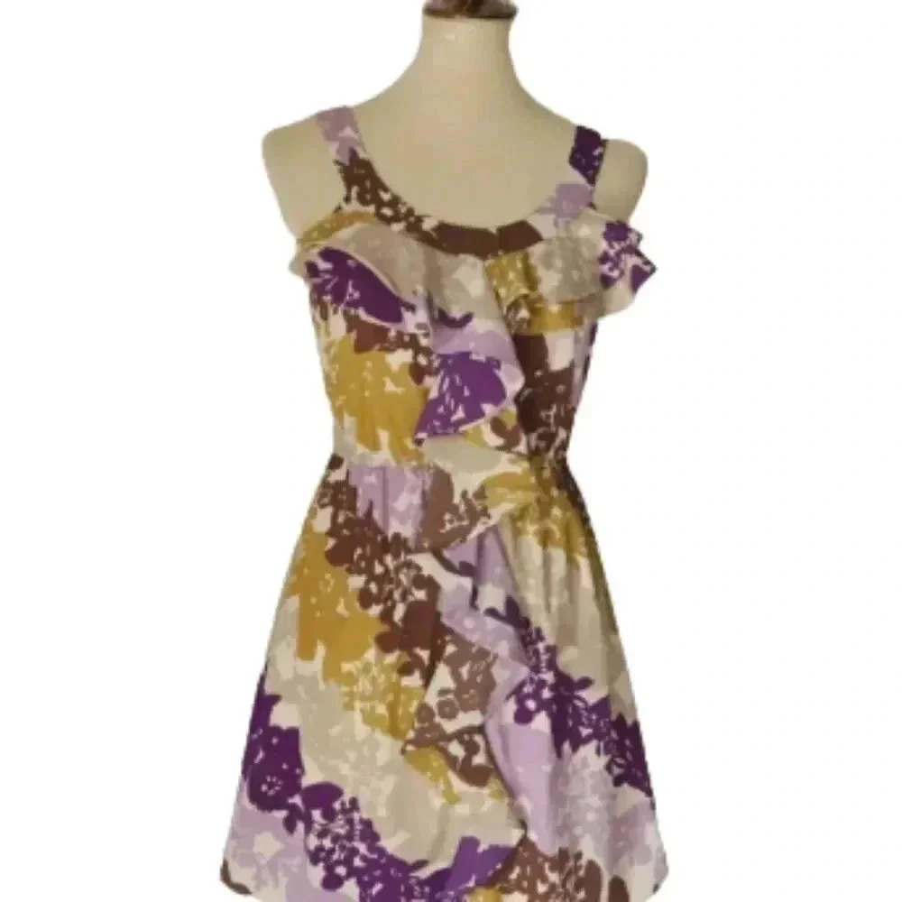 NWOT ELLE  satin ish purple, yellow and green floral slip dress Size XS